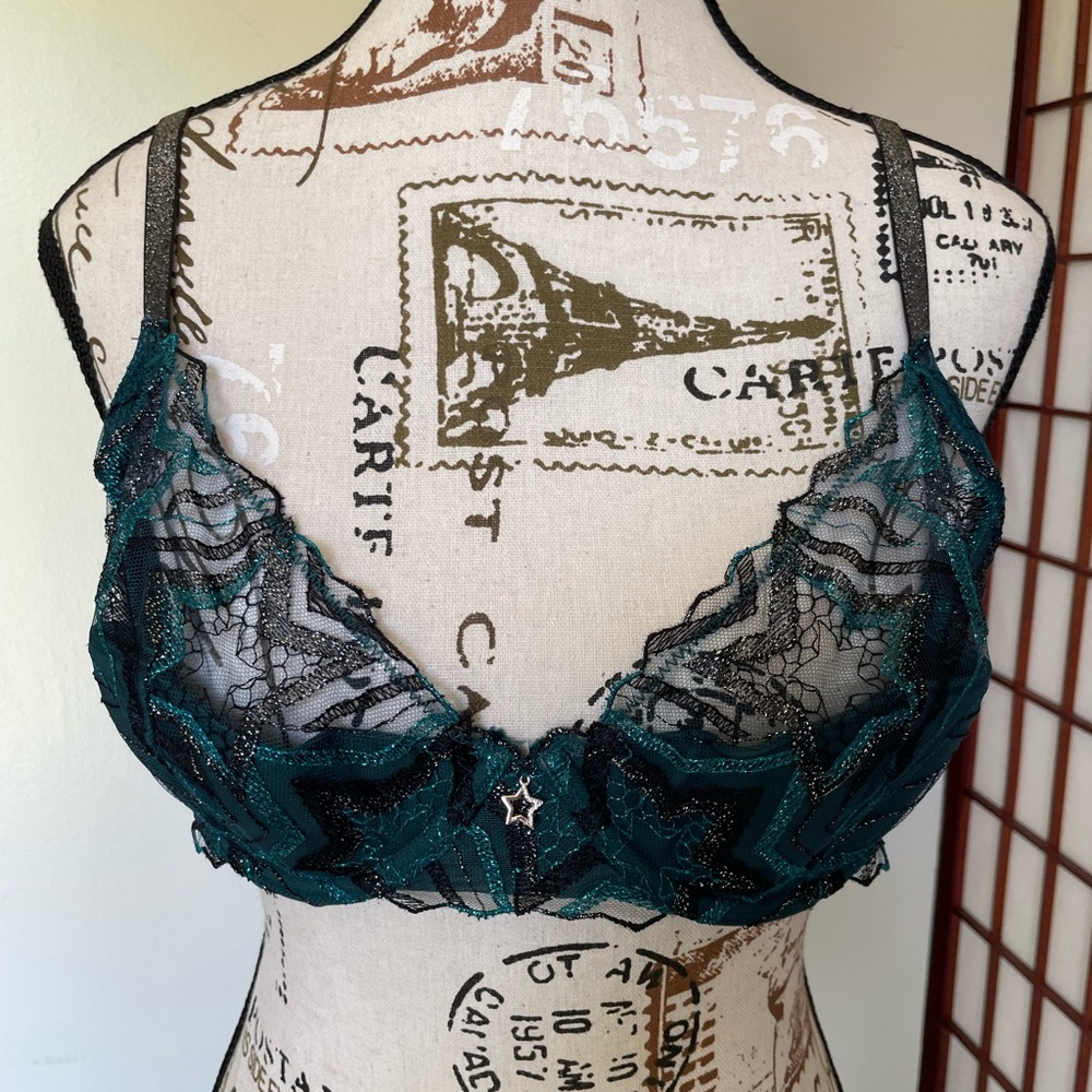 NWT Savage X Fenty Lingerie By Rihanna Elegant Teal Lace Bra, Size 38C
